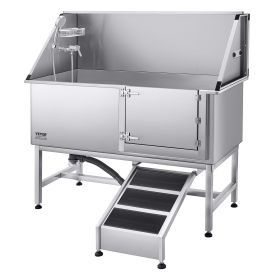 Stainless Steel Dog Washing Station, 62 inch Pet Grooming Tub w/ Ramp, PE Water Filter Board Stainless Steel Dog Washing Station, 62 inch Pet Grooming Tub w/ Ramp, PE Water Filter Board